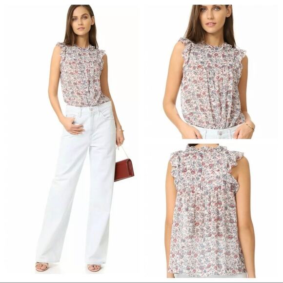 ULLA JOHNSON 100% Silk Floral Ruffle Belle Blouse Size 8